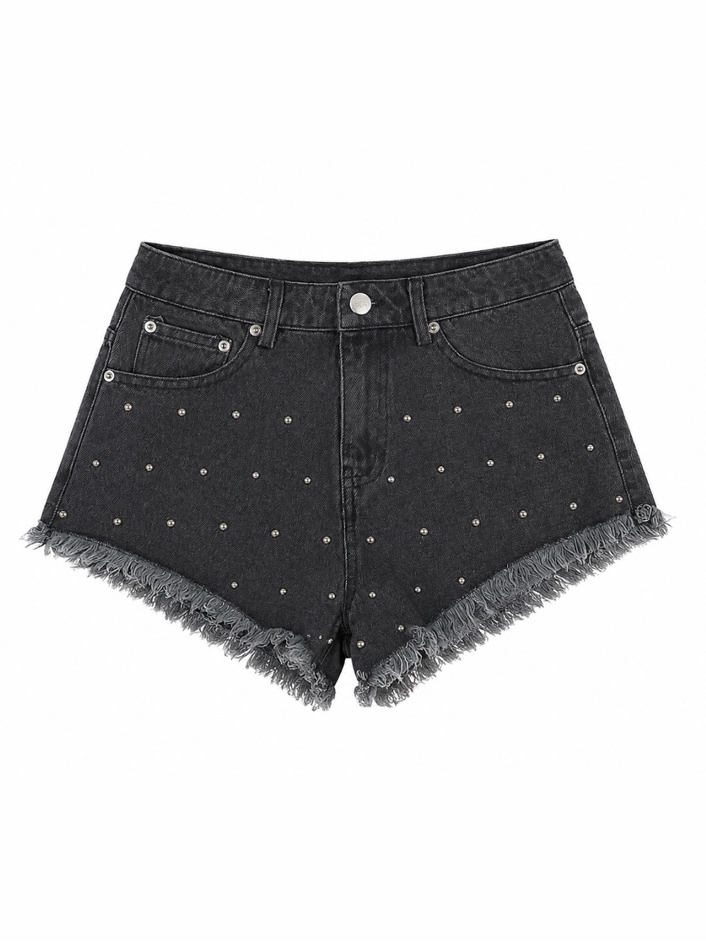 Talulah Studded Gray Denim Frayed Hem Shorts - Size S
